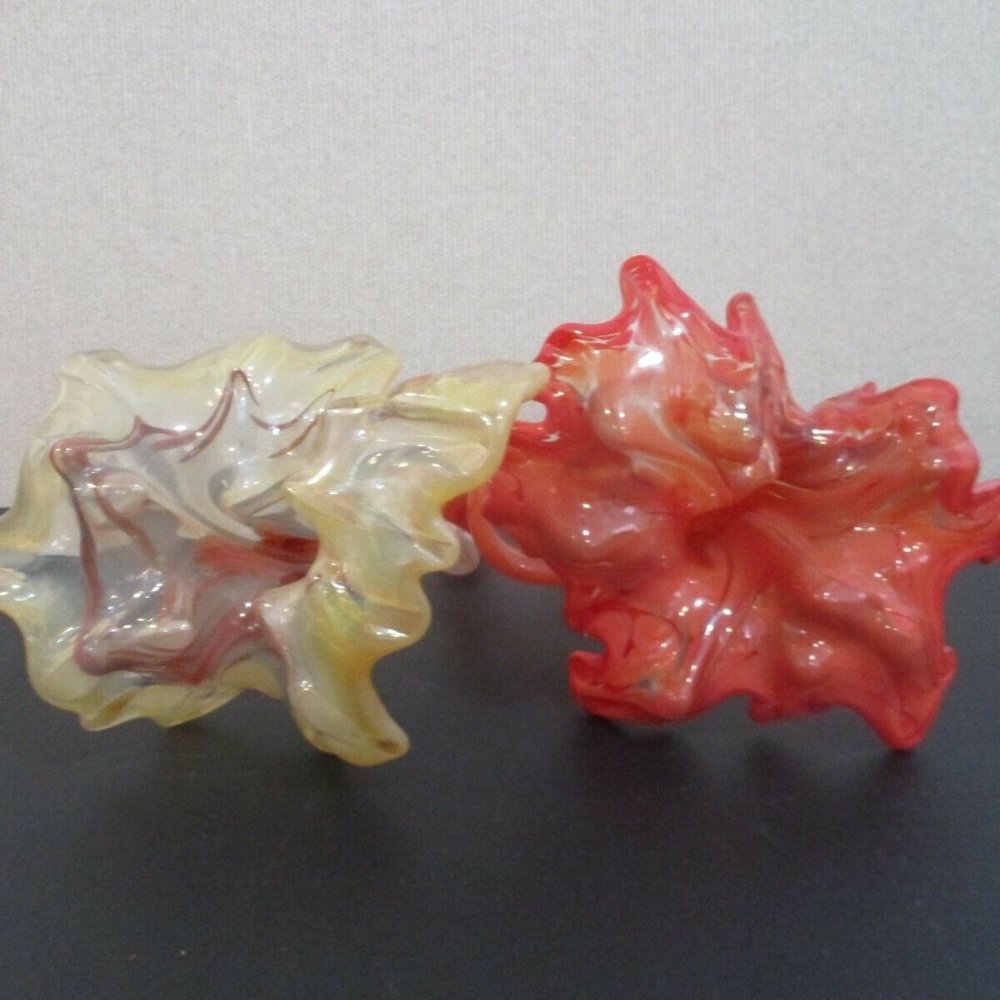2 Hand Blown Glass Flowers, Red & Yellow